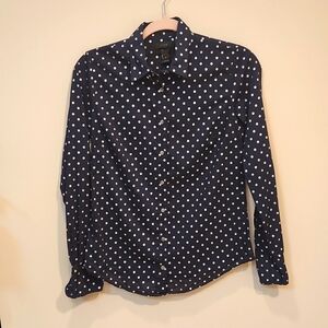 J. Crew 100 % Cotton Perfect Long Sleeve Button Up Navy Blue Up Size 0